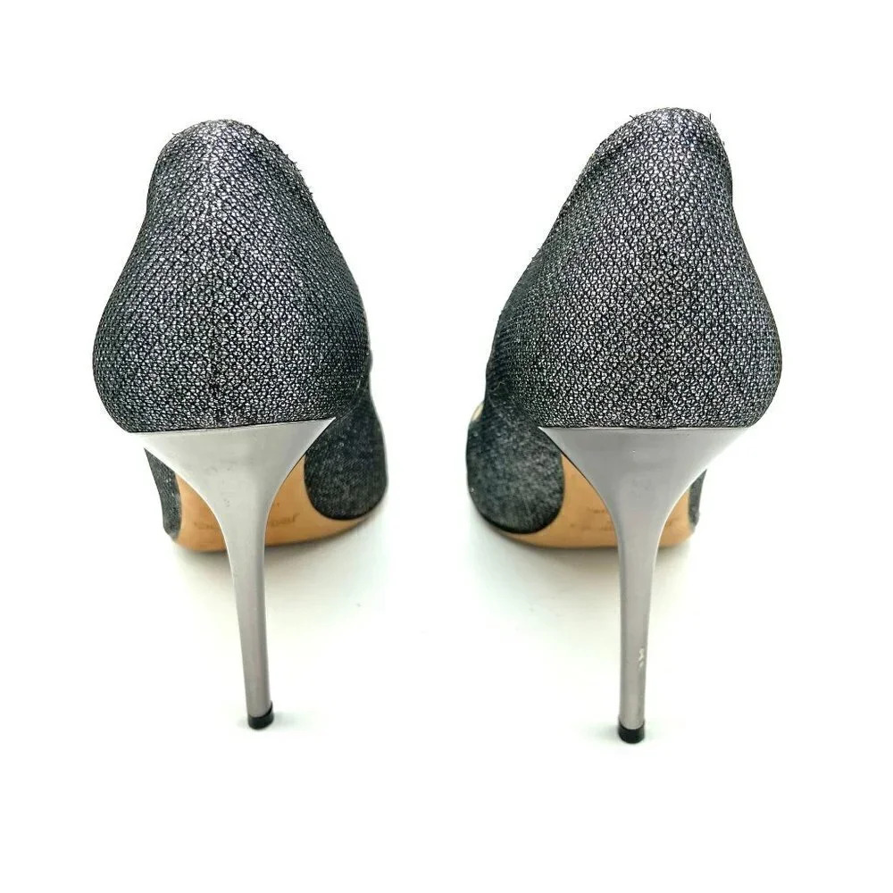 Jimmy Choo Romy 100 Silver Anthracite Stiletto Glitter Heel Pumps, EU 40.5 US 10 - Picture 7 of 11